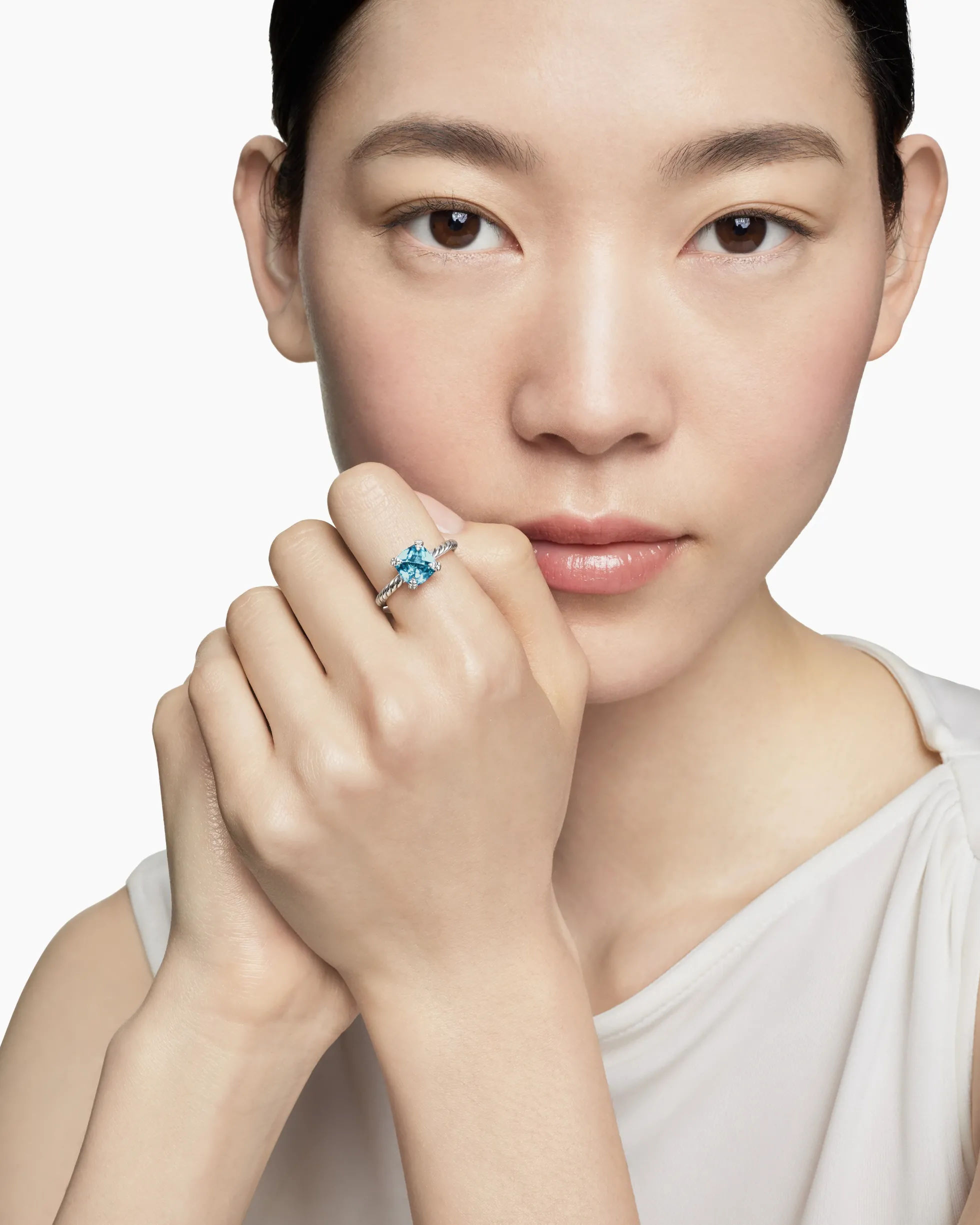 Chatelaine® Ring Sterling Silver with Blue Topaz and Diamonds, 8mm