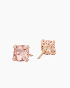 Chatelaine® Stud Earrings 18K Rose Gold with Morganite and Diamonds, 8mm