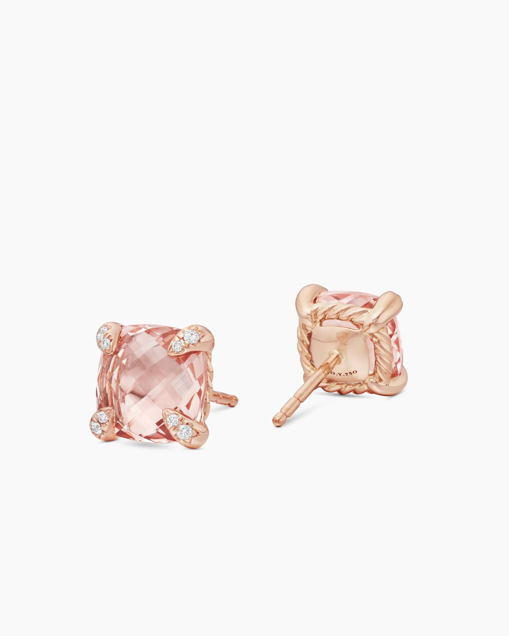 Chatelaine® Stud Earrings 18K Rose Gold with Morganite and Diamonds, 8mm
