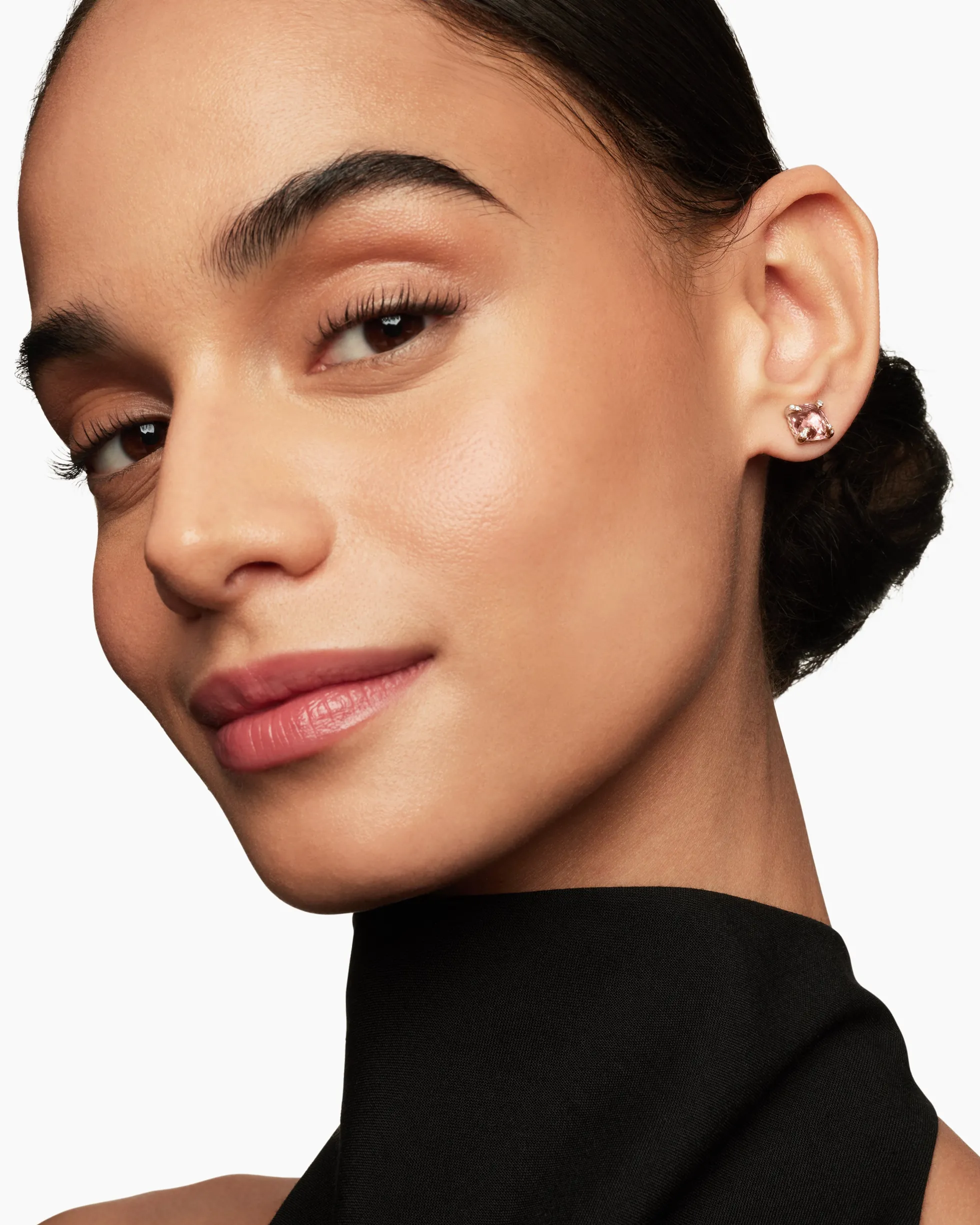 Chatelaine® Stud Earrings 18K Rose Gold with Morganite and Diamonds, 8mm