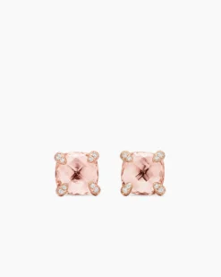 Chatelaine® Stud Earrings 18K Rose Gold with Morganite and Diamonds, 8mm
