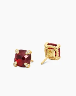 Chatelaine® Stud Earrings 18K Yellow Gold with Garnet and Diamonds, 8mm