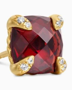 Chatelaine® Stud Earrings 18K Yellow Gold with Garnet and Diamonds, 8mm