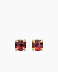 Chatelaine® Stud Earrings 18K Yellow Gold with Garnet and Diamonds, 8mm