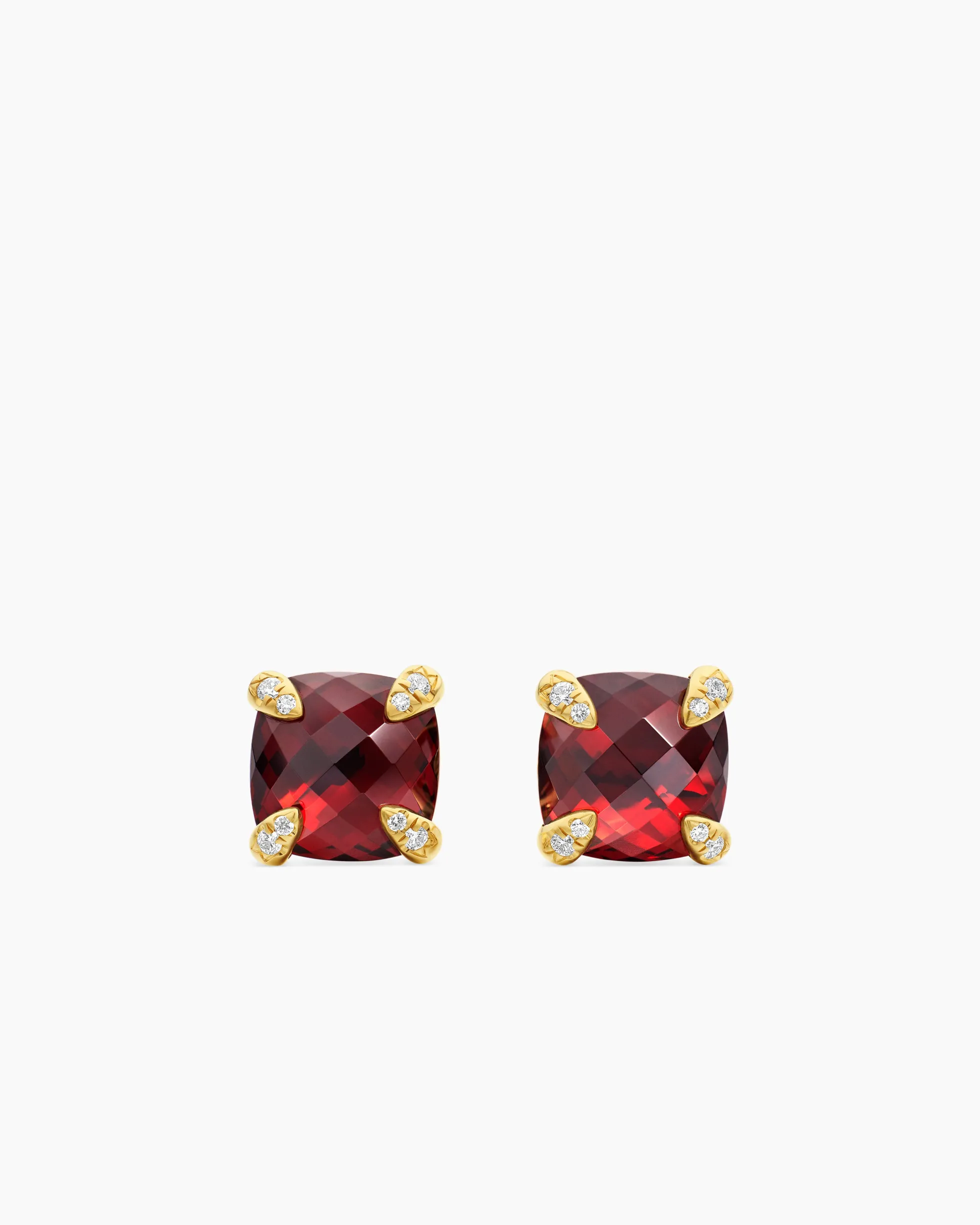 Chatelaine® Stud Earrings 18K Yellow Gold with Garnet and Diamonds, 8mm