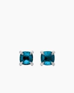 Chatelaine® Stud Earrings Sterling Silver with Hampton Blue Topaz and Diamonds, 9mm