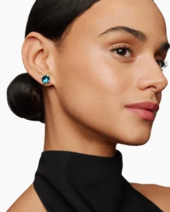 Chatelaine® Stud Earrings Sterling Silver with Hampton Blue Topaz and Diamonds, 9mm