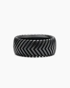 Chevron Band Ring Black Titanium, 10mm