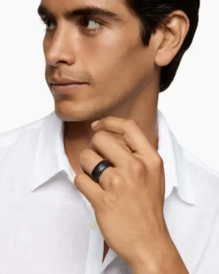 Chevron Band Ring Black Titanium, 10mm