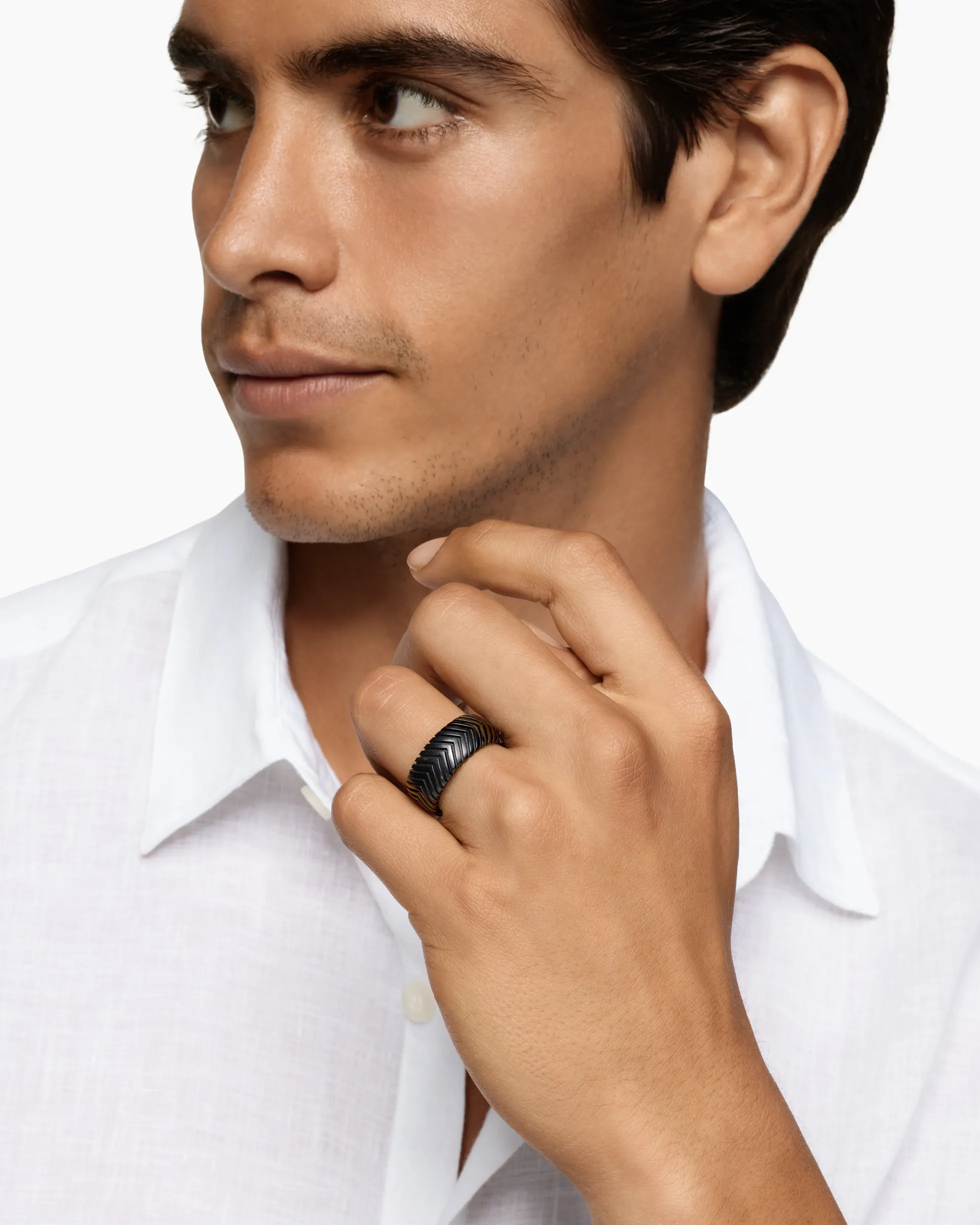 Chevron Band Ring Black Titanium, 10mm