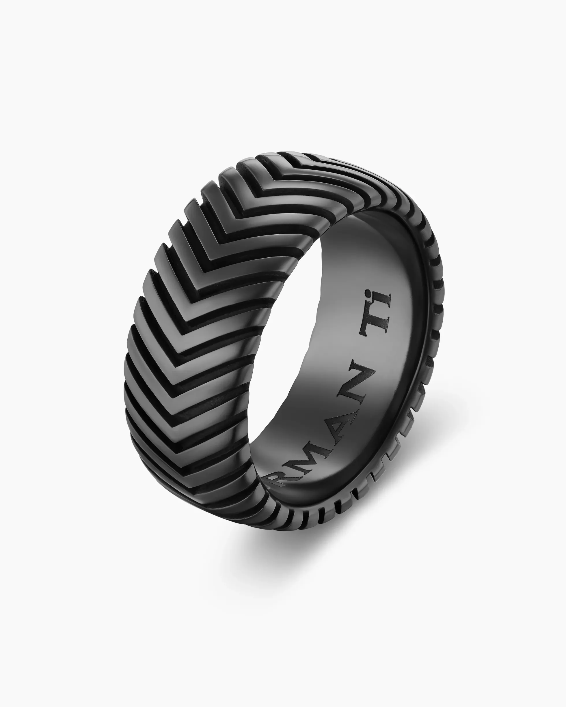 Chevron Band Ring Black Titanium, 10mm