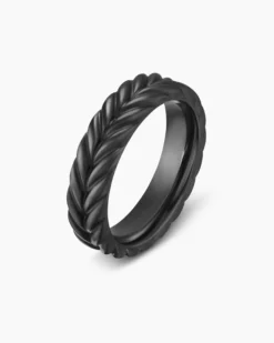 Chevron Band Ring Black Titanium, 6.2mm