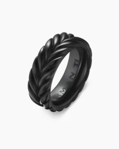 Chevron Band Ring Black Titanium, 9mm