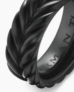 Chevron Band Ring Black Titanium, 9mm