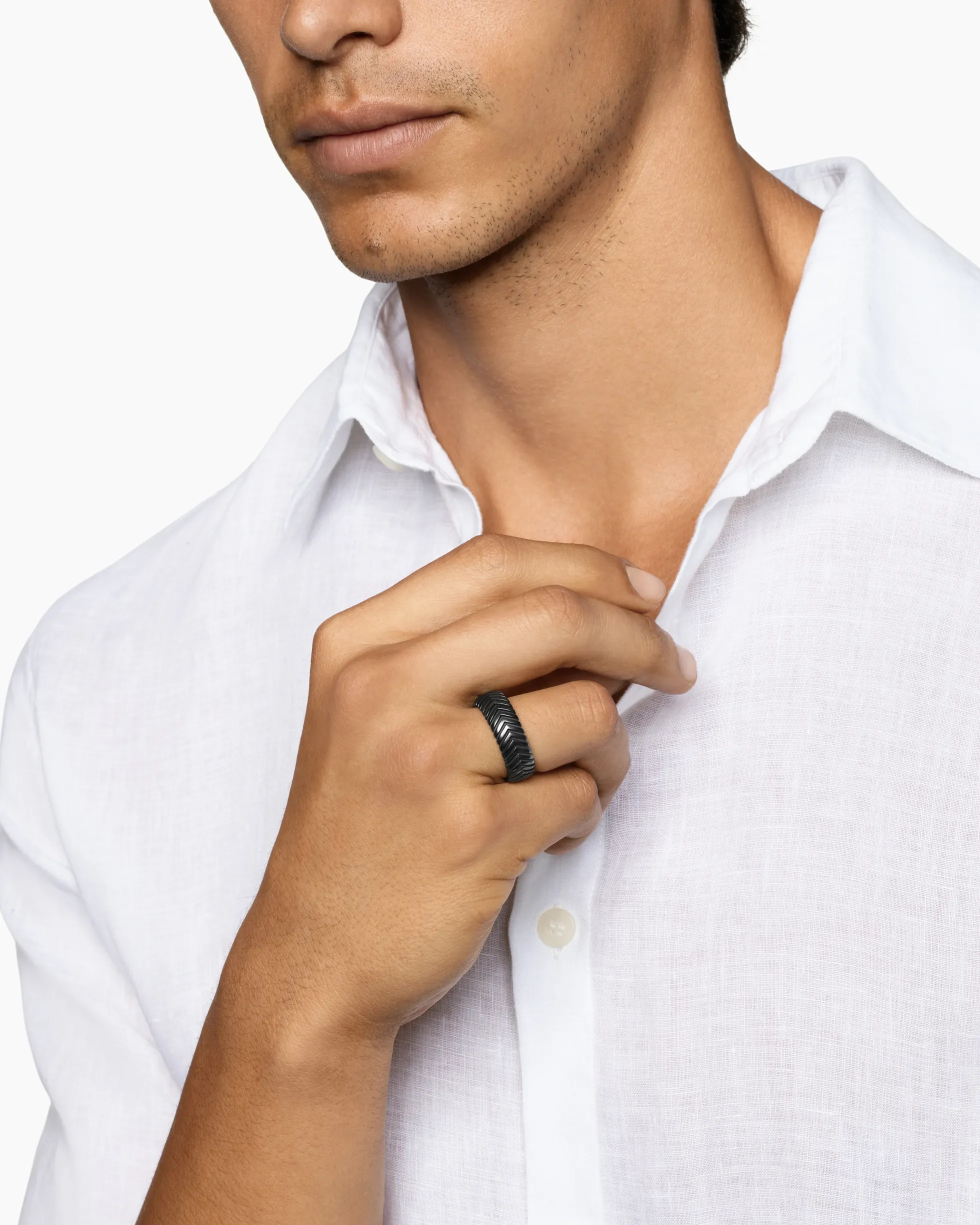 Chevron Band Ring Black Titanium, 8mm