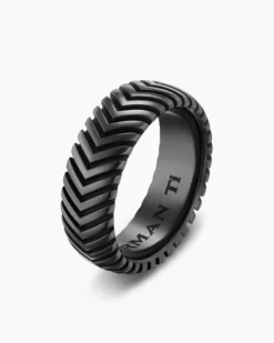 Chevron Band Ring Black Titanium, 8mm