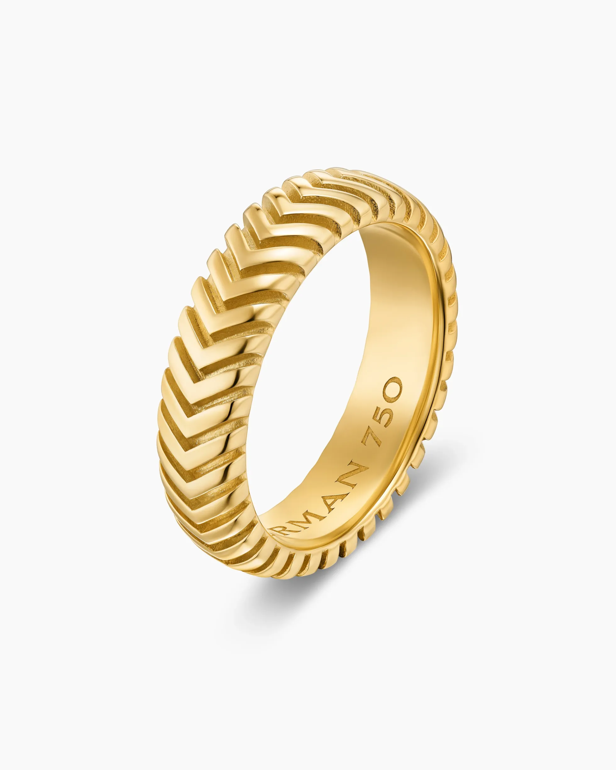 Chevron Band Ring 18K Yellow Gold, 6mm