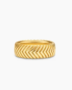 Chevron Band Ring 18K Yellow Gold, 8mm