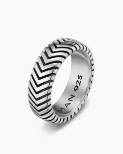 Chevron Band Ring Sterling Silver, 8mm