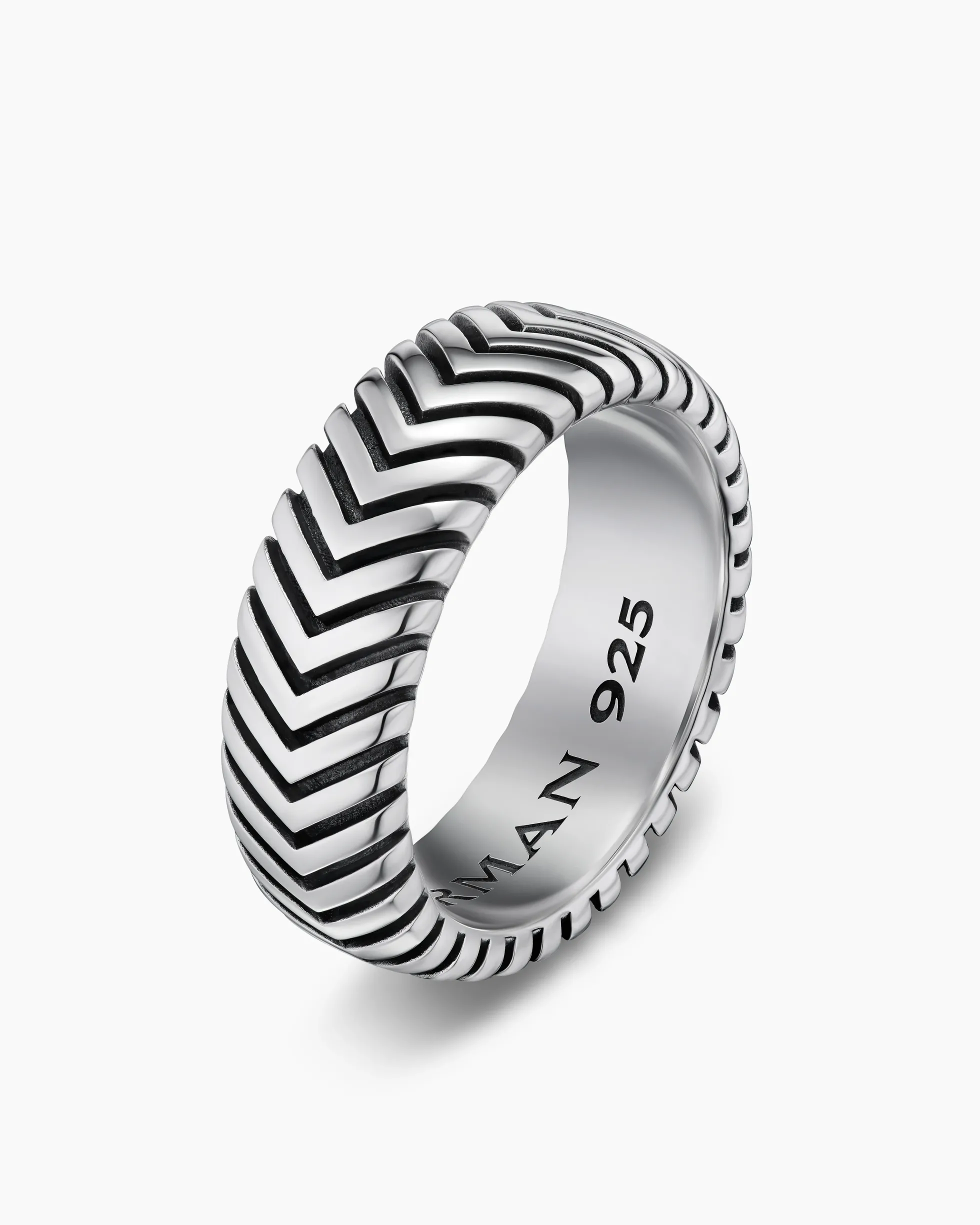 Chevron Band Ring Sterling Silver, 8mm