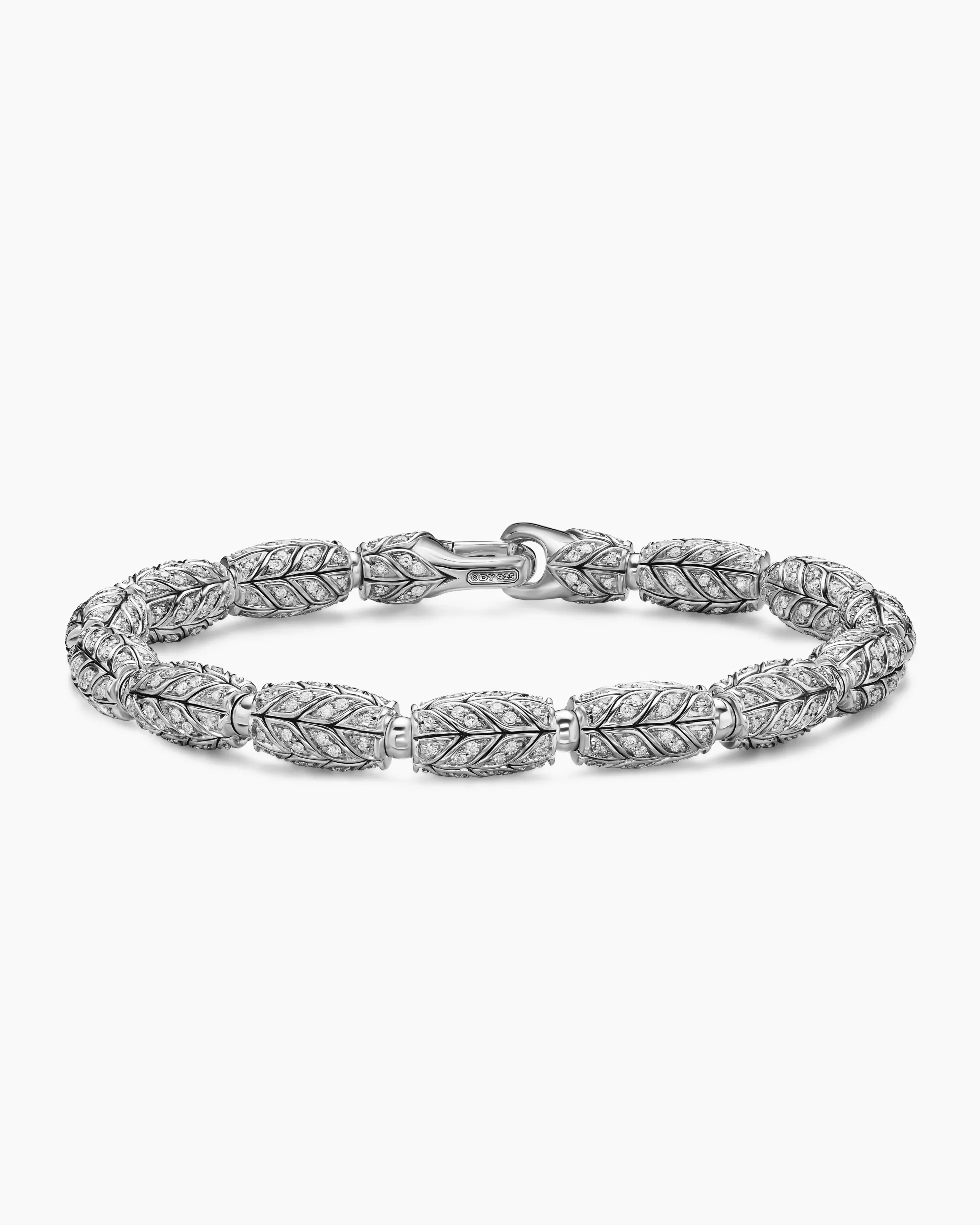 Chevron Bead Bracelet Sterling Silver with Diamonds, 7.5mm