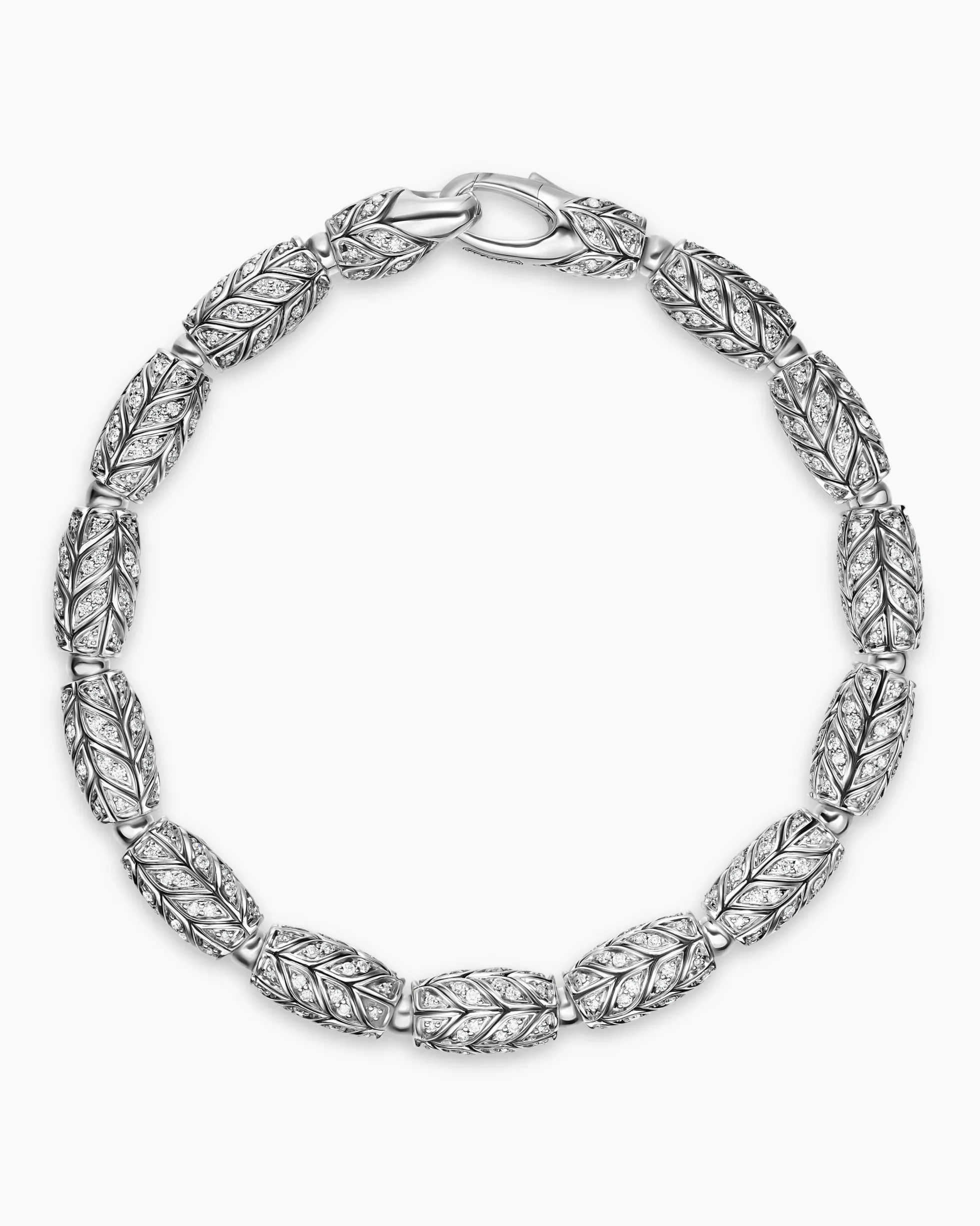 Chevron Bead Bracelet Sterling Silver with Diamonds, 7.5mm