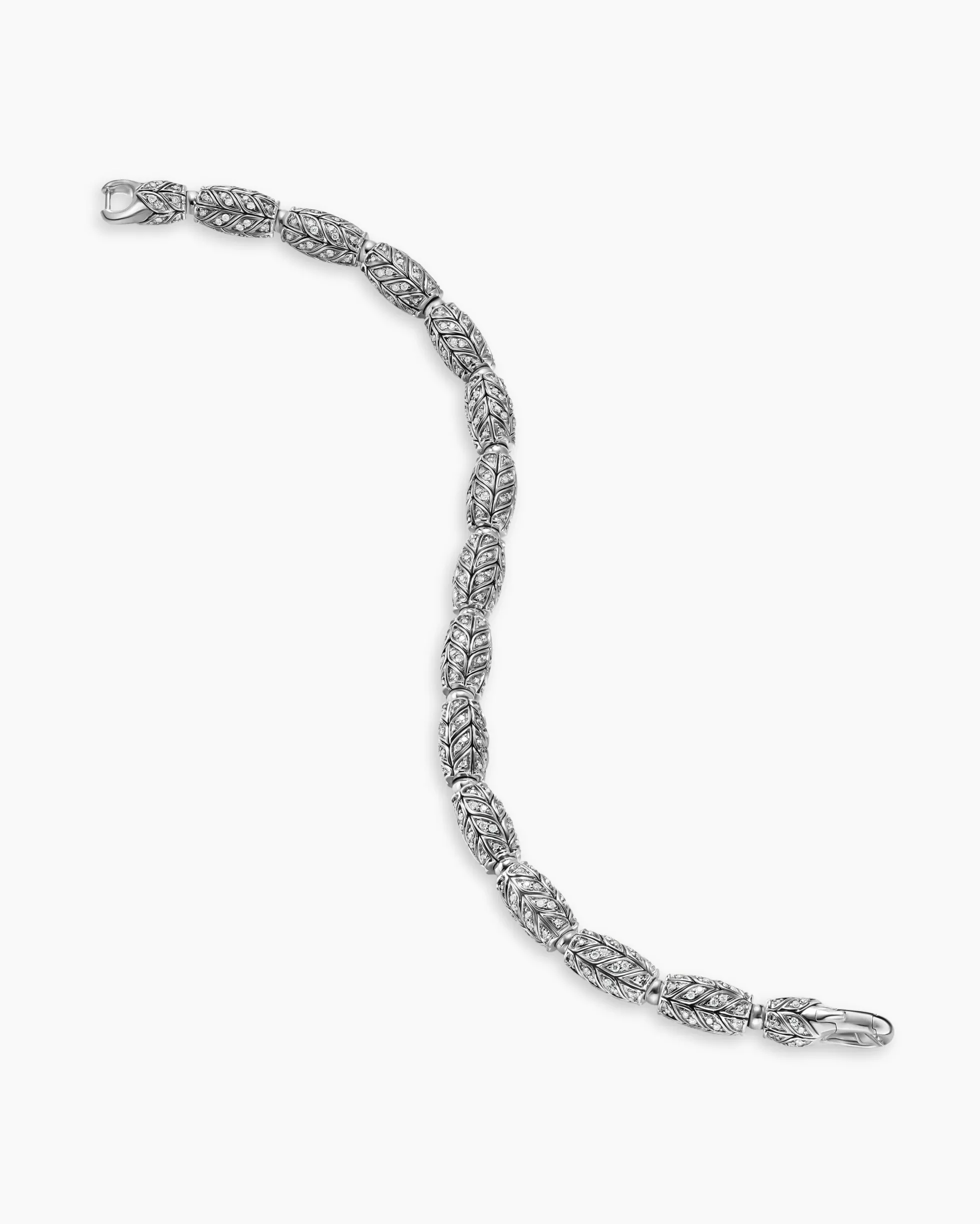 Chevron Bead Bracelet Sterling Silver with Diamonds, 7.5mm