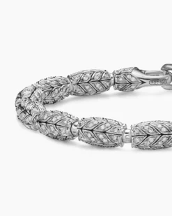 Chevron Bead Bracelet Sterling Silver with Diamonds, 7.5mm