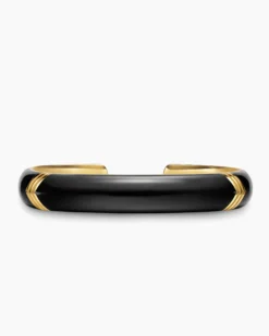 Chevron Bold Cuff Bracelet 18K Yellow Gold with Black Onyx, 12mm