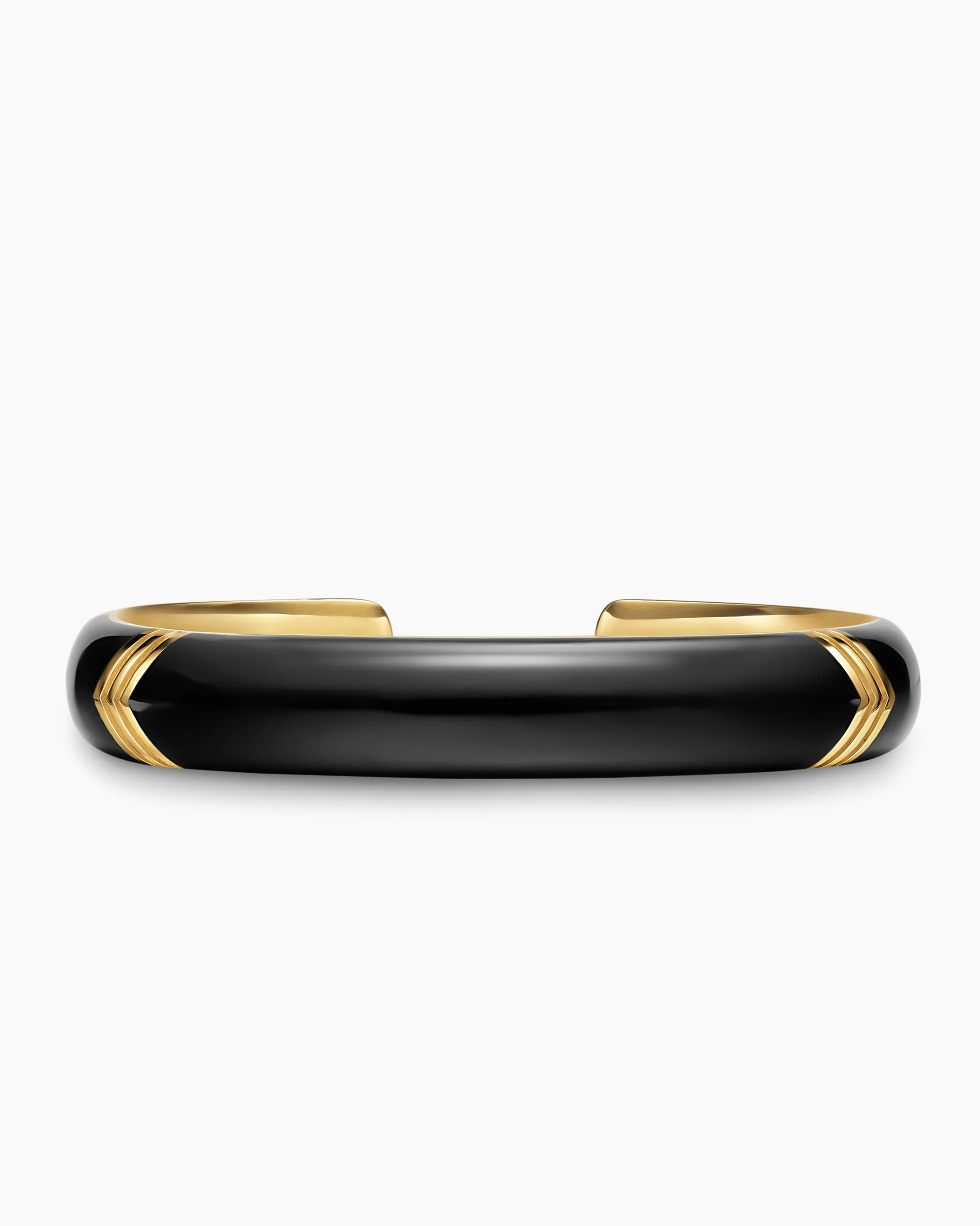 Chevron Bold Cuff Bracelet 18K Yellow Gold with Black Onyx, 12mm