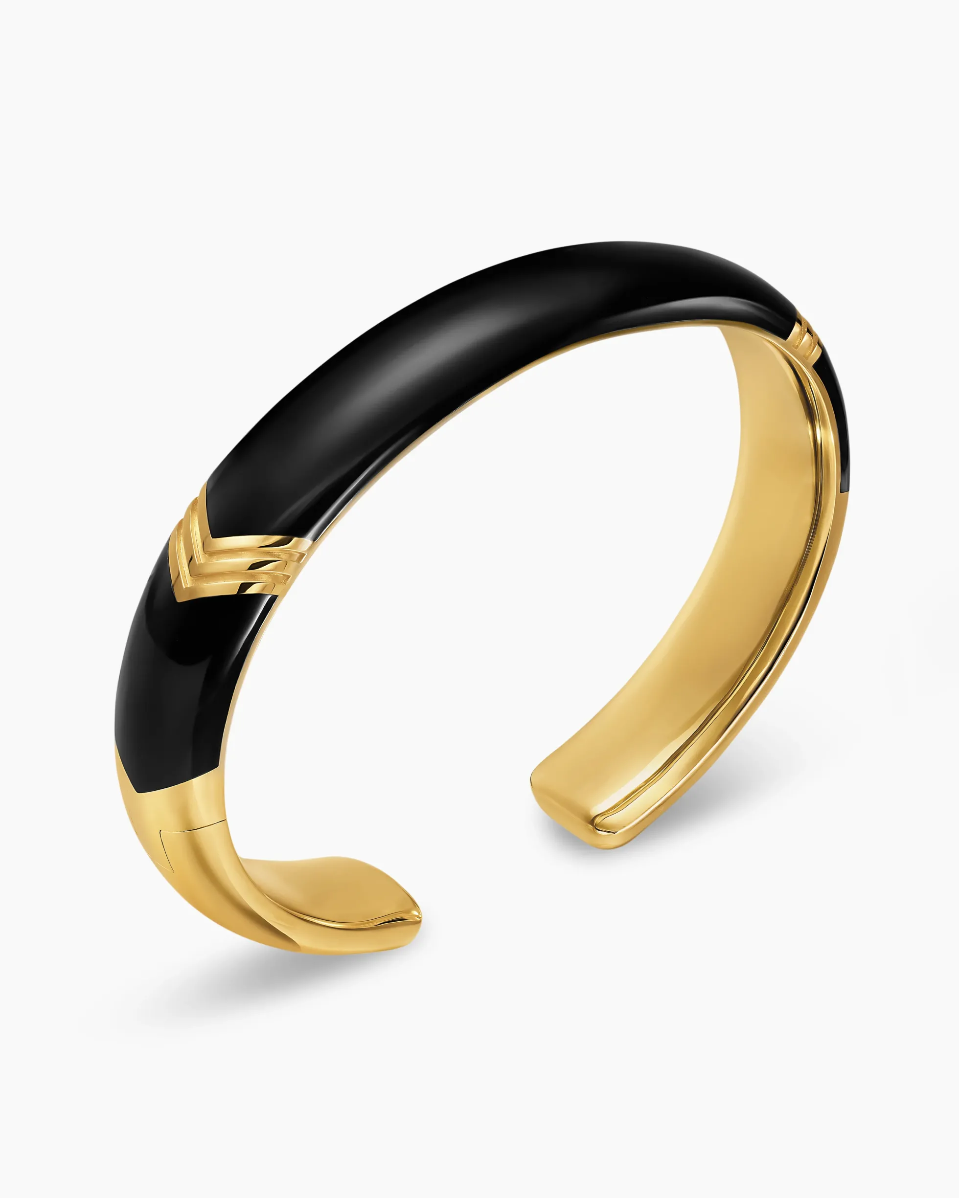 Chevron Bold Cuff Bracelet 18K Yellow Gold with Black Onyx, 12mm
