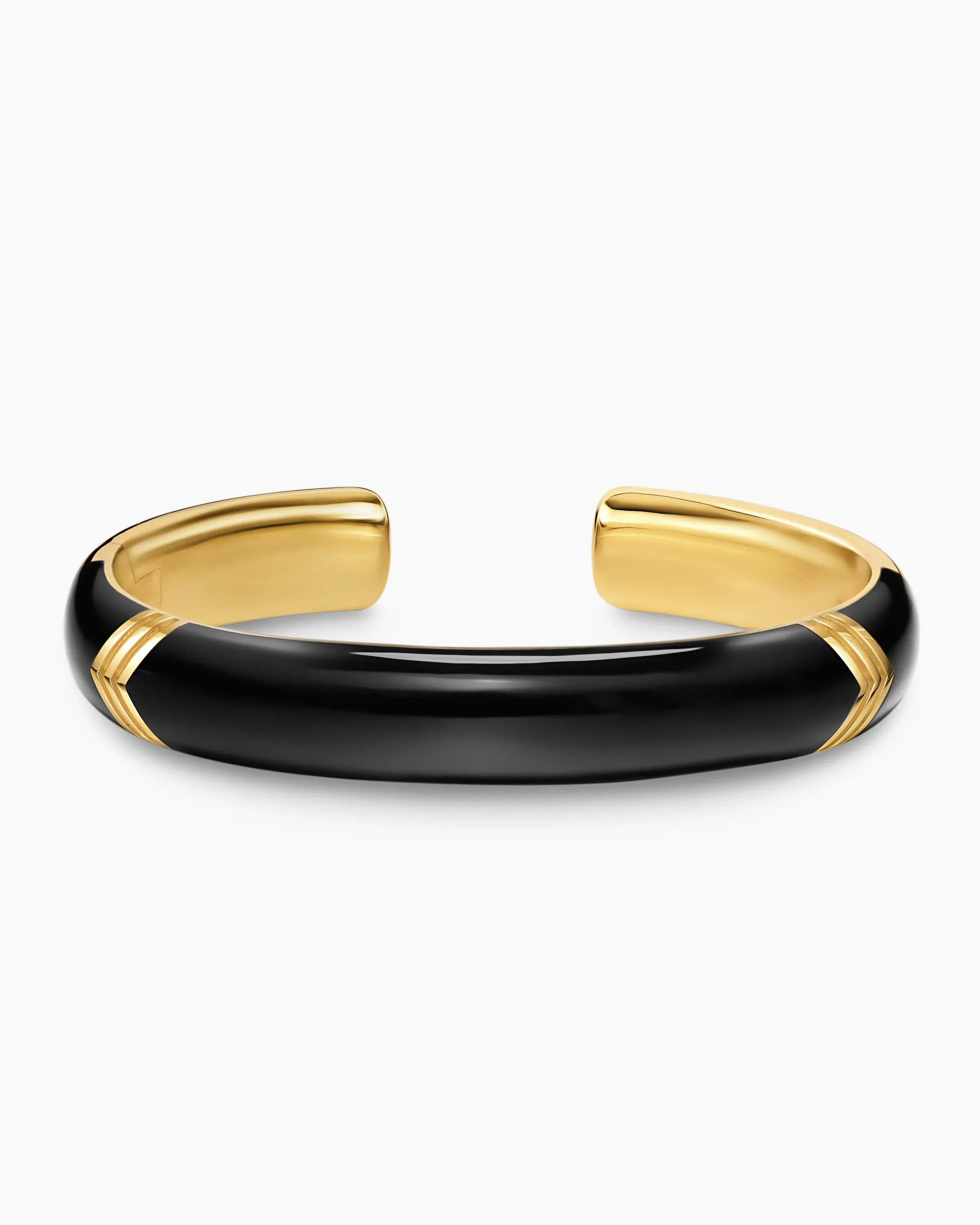 Chevron Bold Cuff Bracelet 18K Yellow Gold with Black Onyx, 12mm