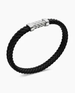 Chevron Bracelet Black Rubber with Sterling Silver, 6mm