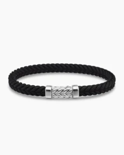 Chevron Bracelet Black Rubber with Sterling Silver, 6mm
