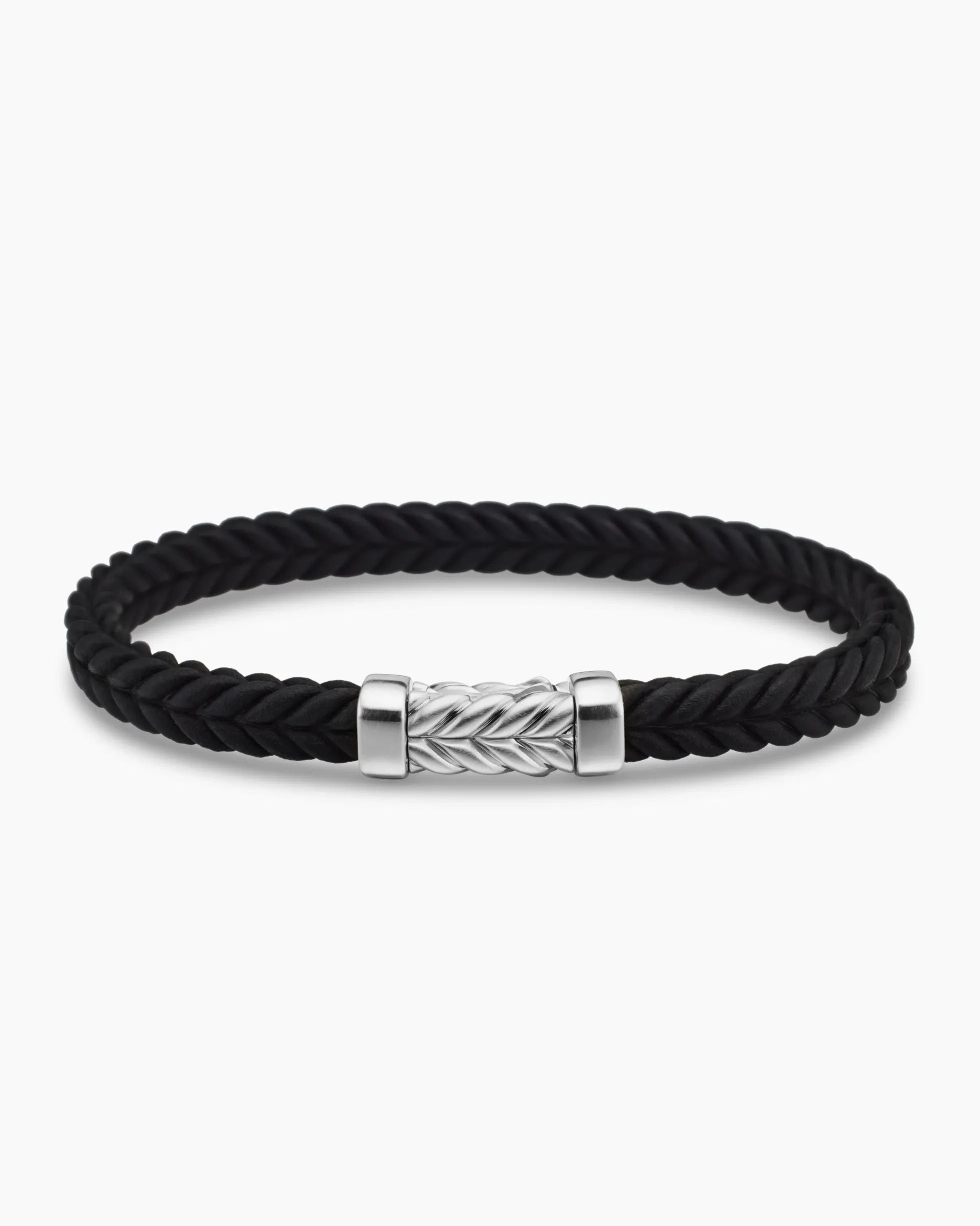 Chevron Bracelet Black Rubber with Sterling Silver, 6mm