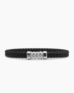 Chevron Bracelet Black Rubber with Sterling Silver, 6mm