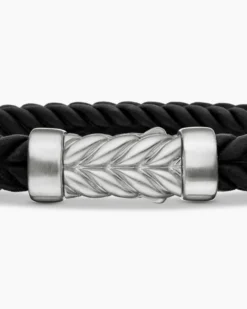 Chevron Bracelet Black Rubber with Sterling Silver, 6mm