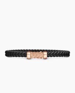 Chevron Bracelet Black Rubber with 18K Rose Gold, 6mm