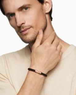 Chevron Bracelet Black Rubber with 18K Rose Gold, 6mm