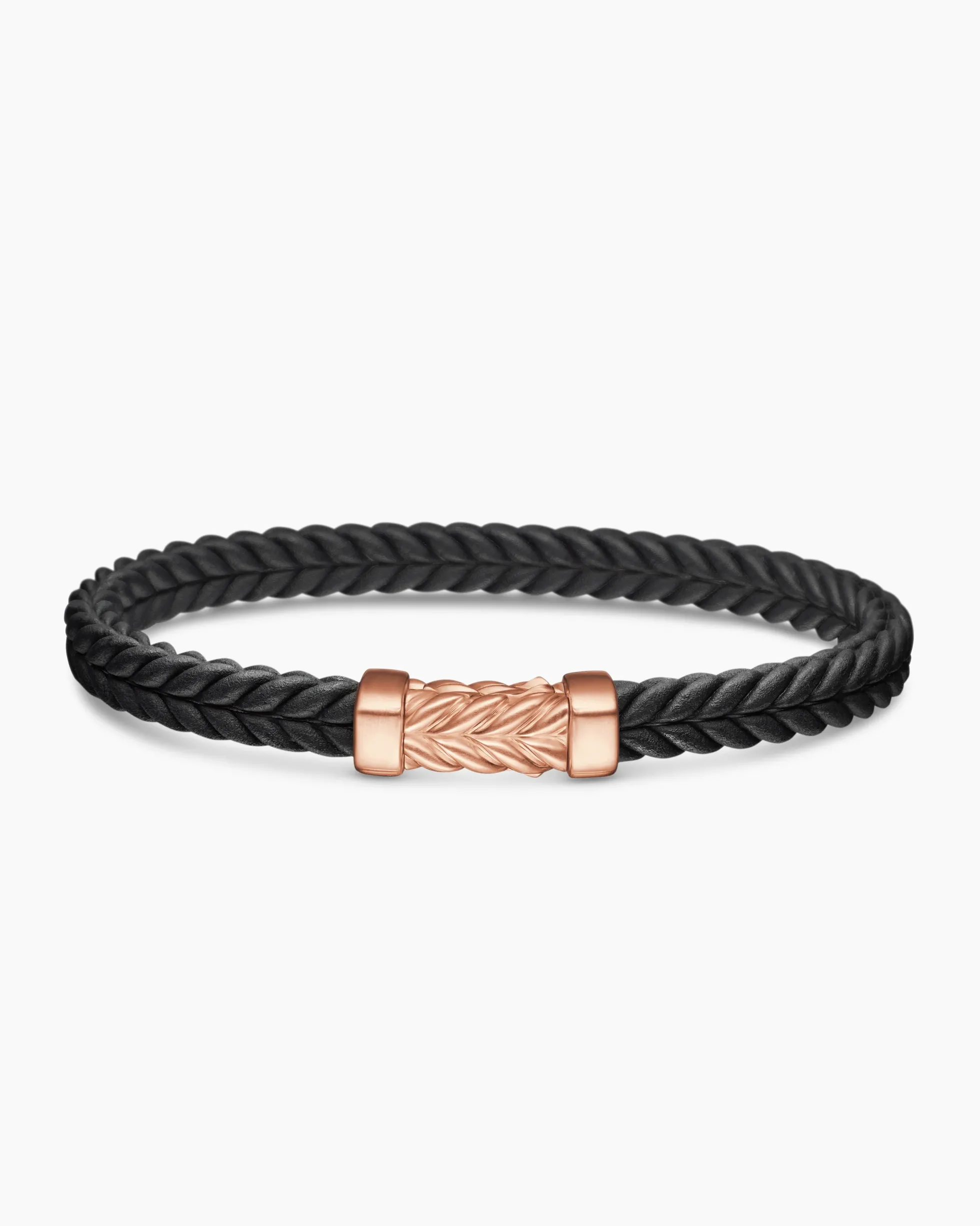 Chevron Bracelet Black Rubber with 18K Rose Gold, 6mm