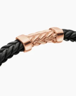 Chevron Bracelet Black Rubber with 18K Rose Gold, 6mm