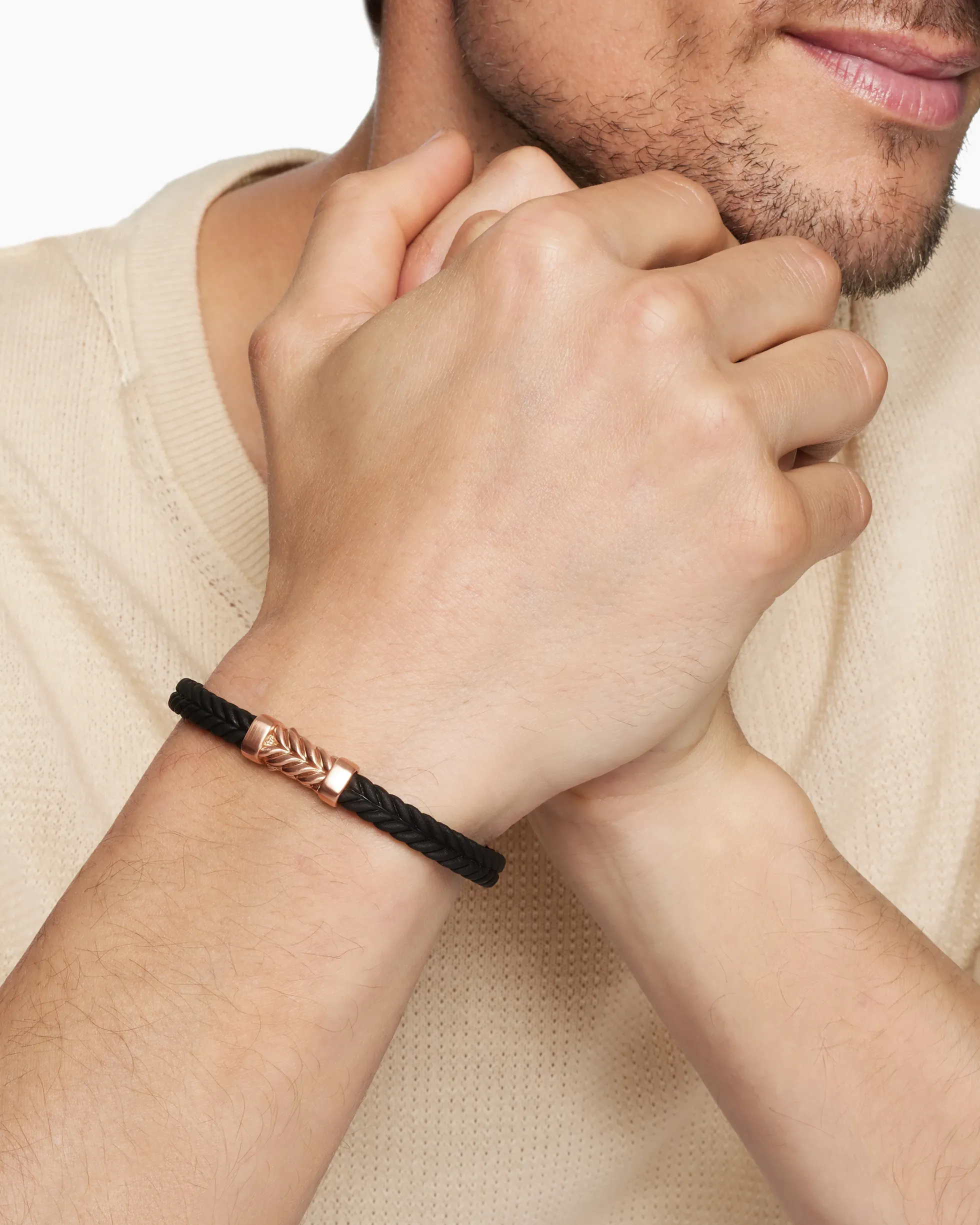 Chevron Bracelet Black Rubber with 18K Rose Gold, 6mm