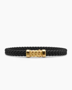 Chevron Bracelet Black Rubber with 18K Yellow Gold, 6mm
