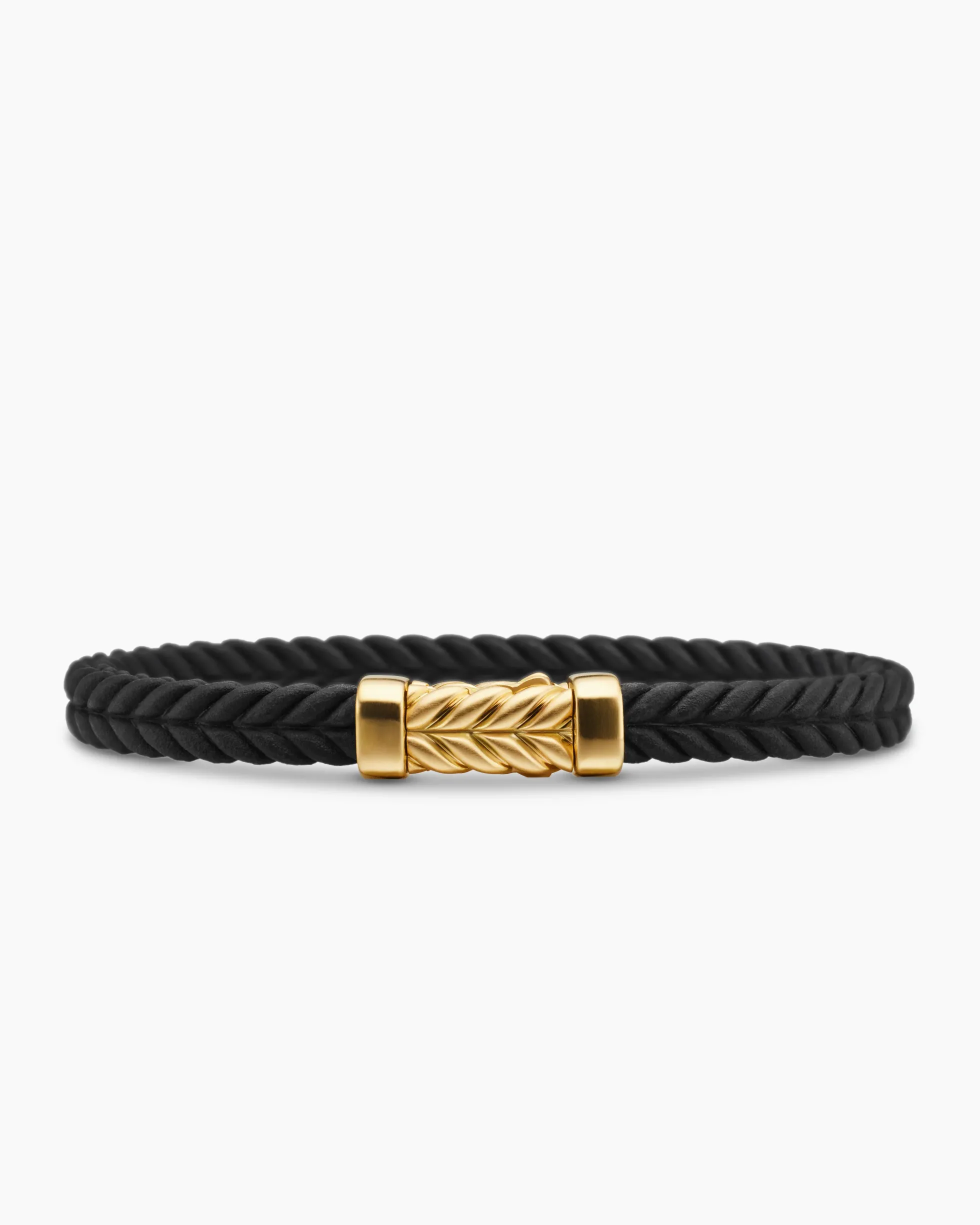 Chevron Bracelet Black Rubber with 18K Yellow Gold, 6mm
