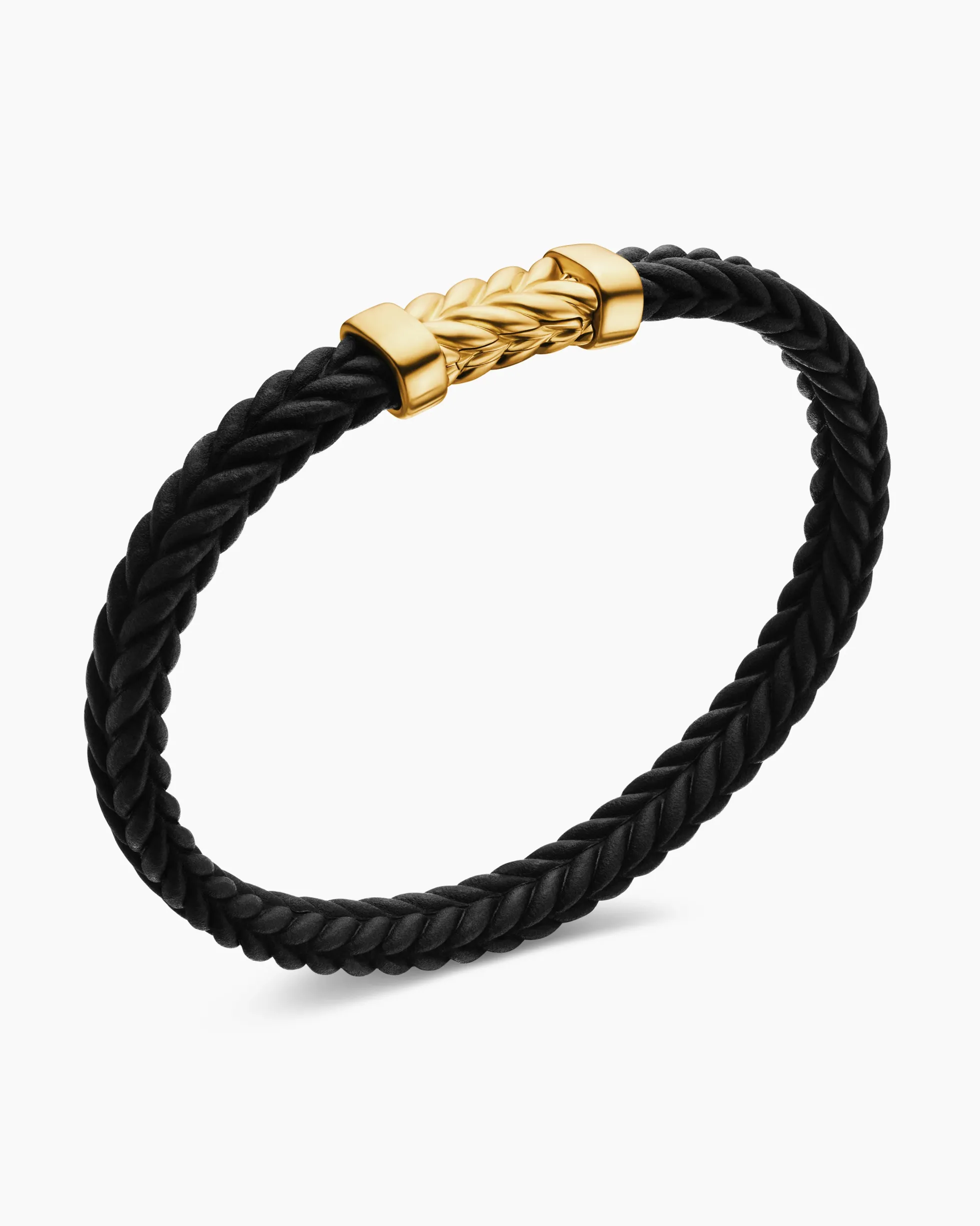 Chevron Bracelet Black Rubber with 18K Yellow Gold, 6mm