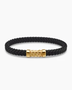 Chevron Bracelet Black Rubber with 18K Yellow Gold, 6mm
