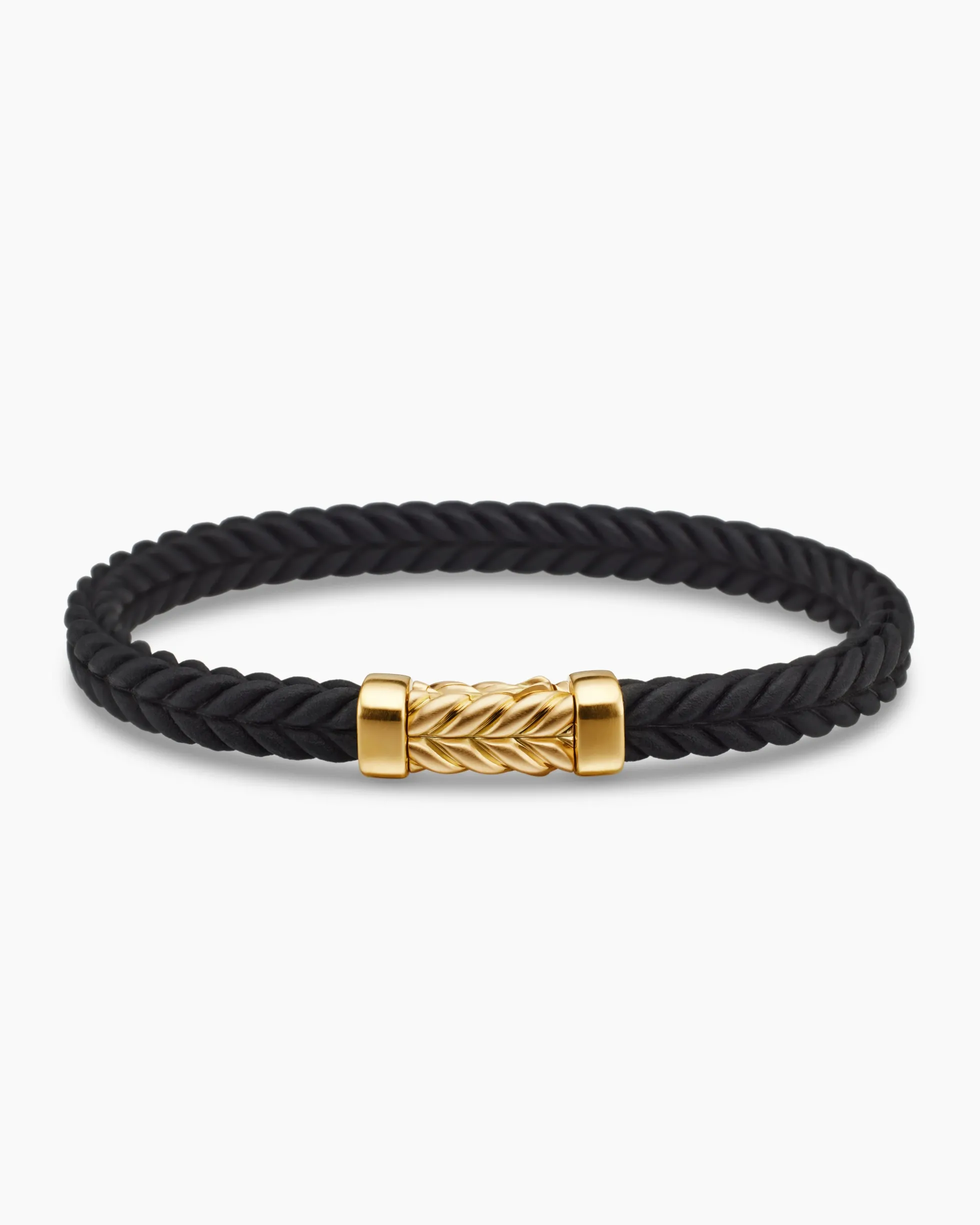 Chevron Bracelet Black Rubber with 18K Yellow Gold, 6mm