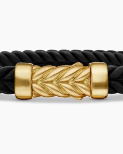 Chevron Bracelet Black Rubber with 18K Yellow Gold, 6mm