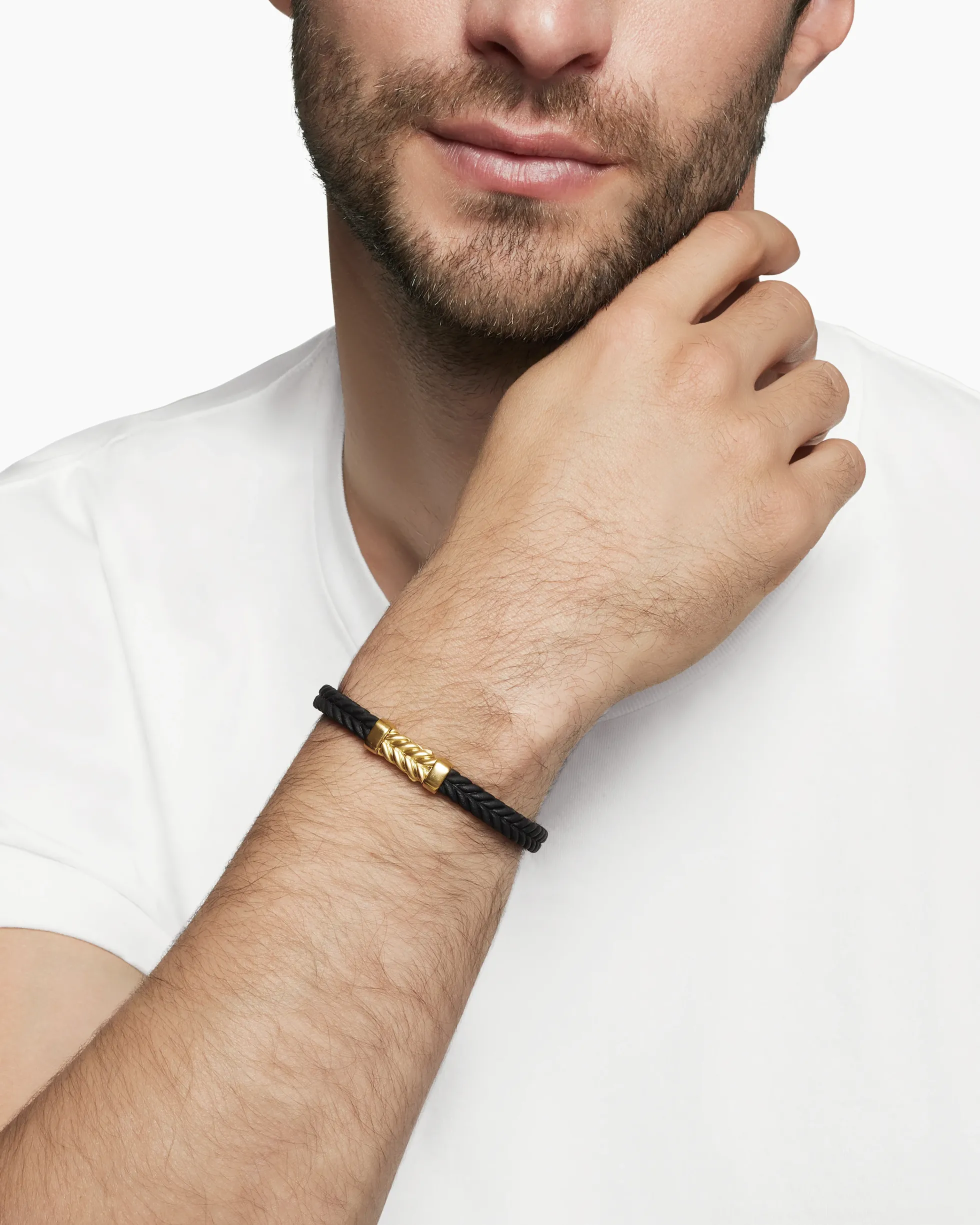 Chevron Bracelet Black Rubber with 18K Yellow Gold, 6mm