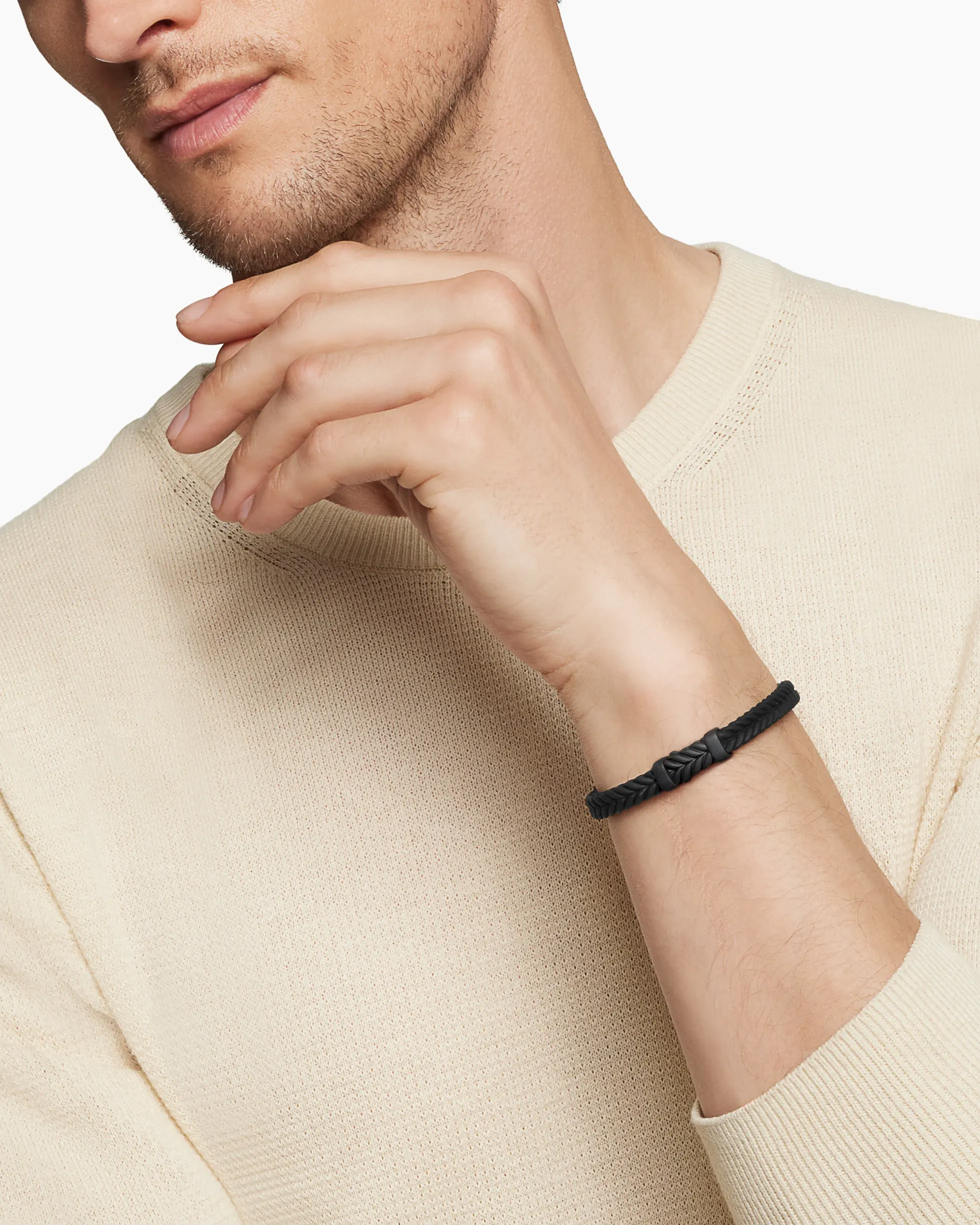 Chevron Bracelet Black Rubber with Black Titanium, 6mm